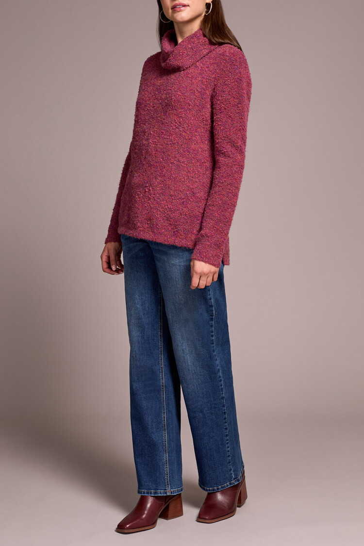 Tribal Tribal Cowl Neck Sweater With Side Slits 5929O