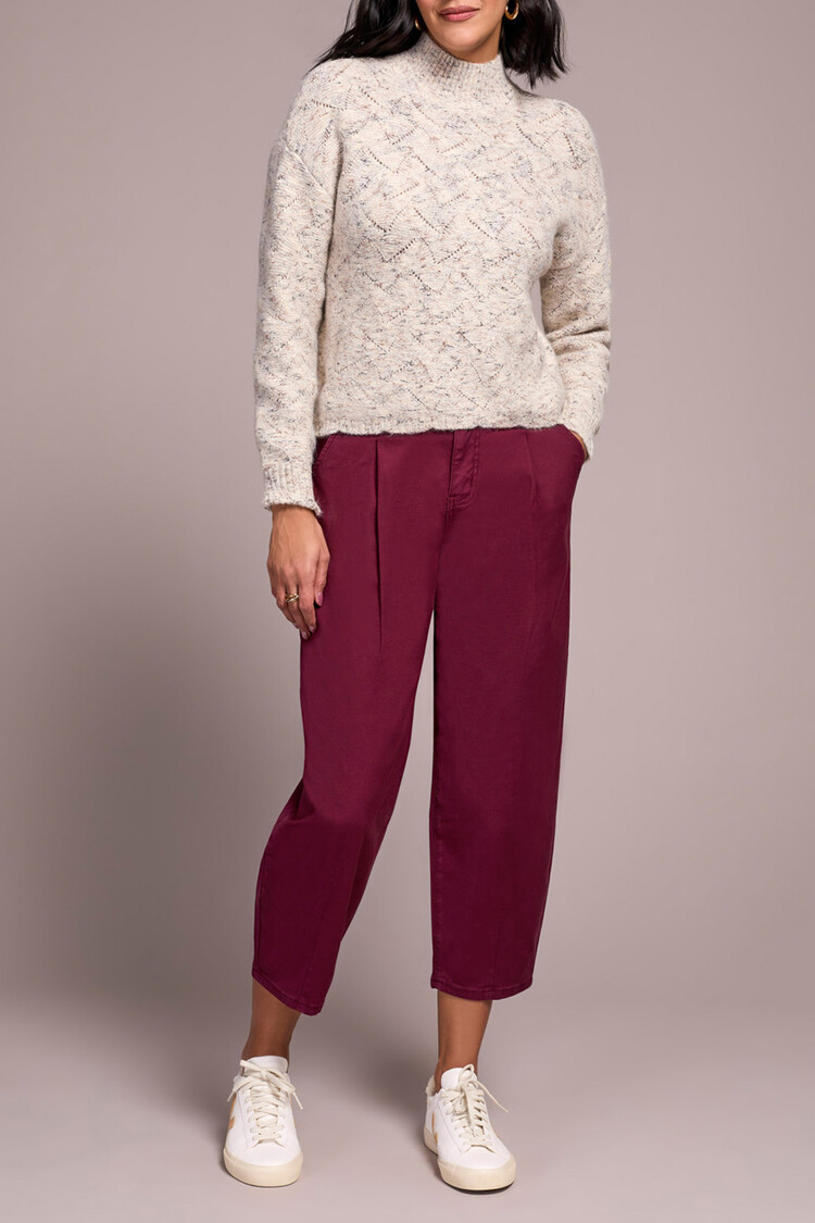 Tribal Tribal Mock Neck Puff Sleeve High Low Sweater 5943O