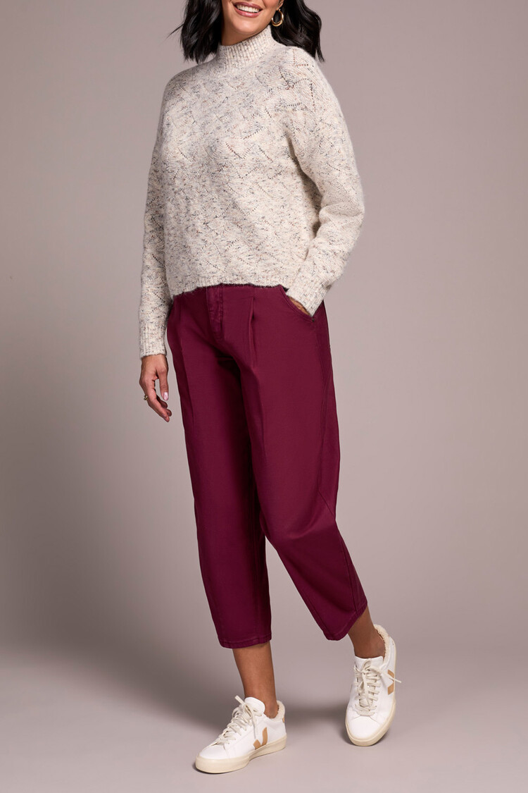 Tribal Tribal Mock Neck Puff Sleeve High Low Sweater 5943O