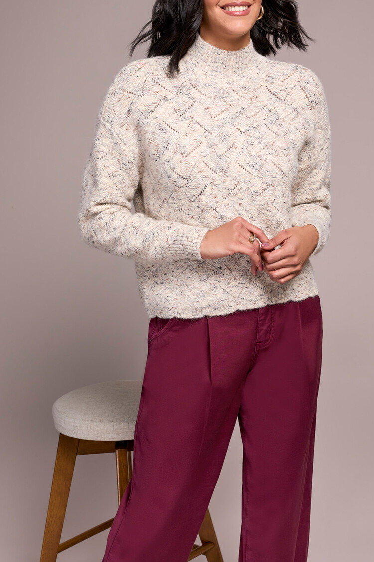 Tribal Tribal Mock Neck Puff Sleeve High Low Sweater 5943O