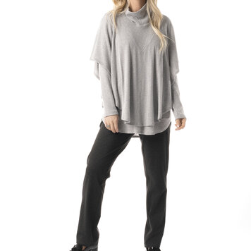 Pure Essence Pure Essence 251-4516 Two Piece Ribbed Tunic with Pockets and Cowl Neck Poncho