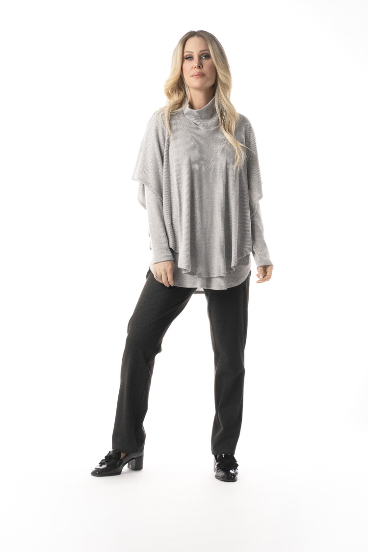 Pure Essence Pure Essence 251-4516 Two Piece Ribbed Tunic with Pockets and Cowl Neck Poncho