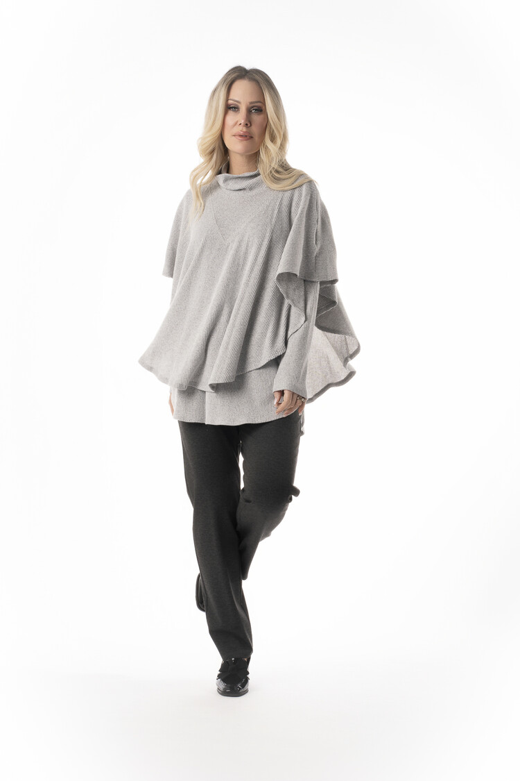 Pure Essence Pure Essence 251-4516 Two Piece Ribbed Tunic with Pockets and Cowl Neck Poncho