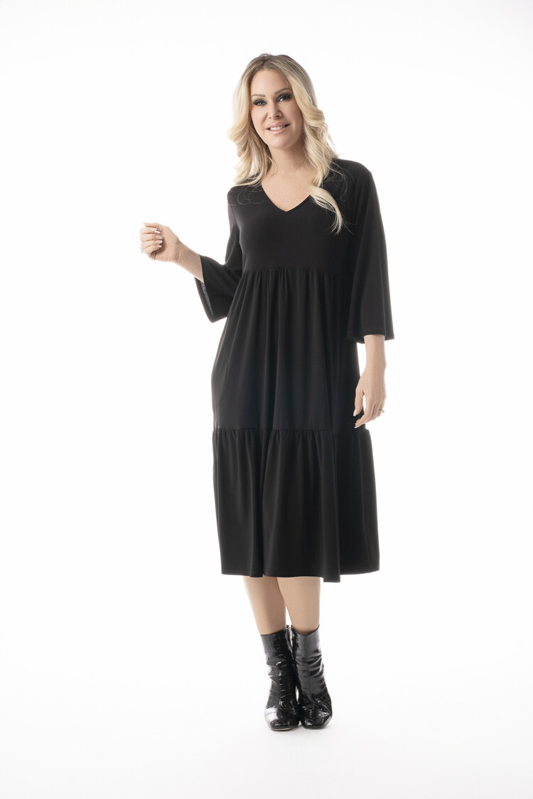 Pure Essence Pure Essence 210-5077 3/4 Sleeve Tiered Maxi Dress