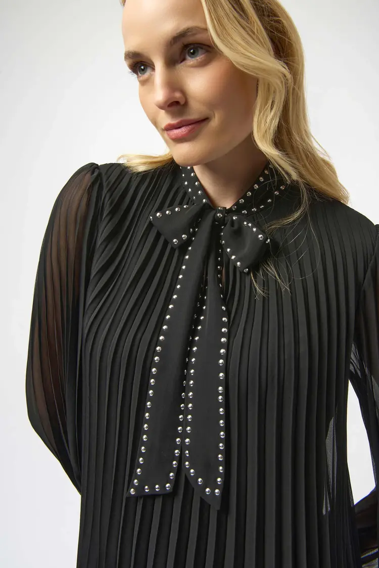 Joseph Ribkoff Joseph Ribkoff Pleated Chiffon Aline Dress with Neck Tie 254902