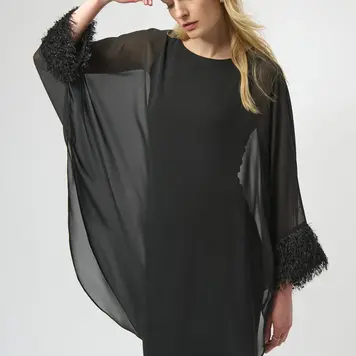 Joseph Ribkoff Joseph Ribkoff Silky Knit & Chiffon Layered Dress with Fringe Detail 254186