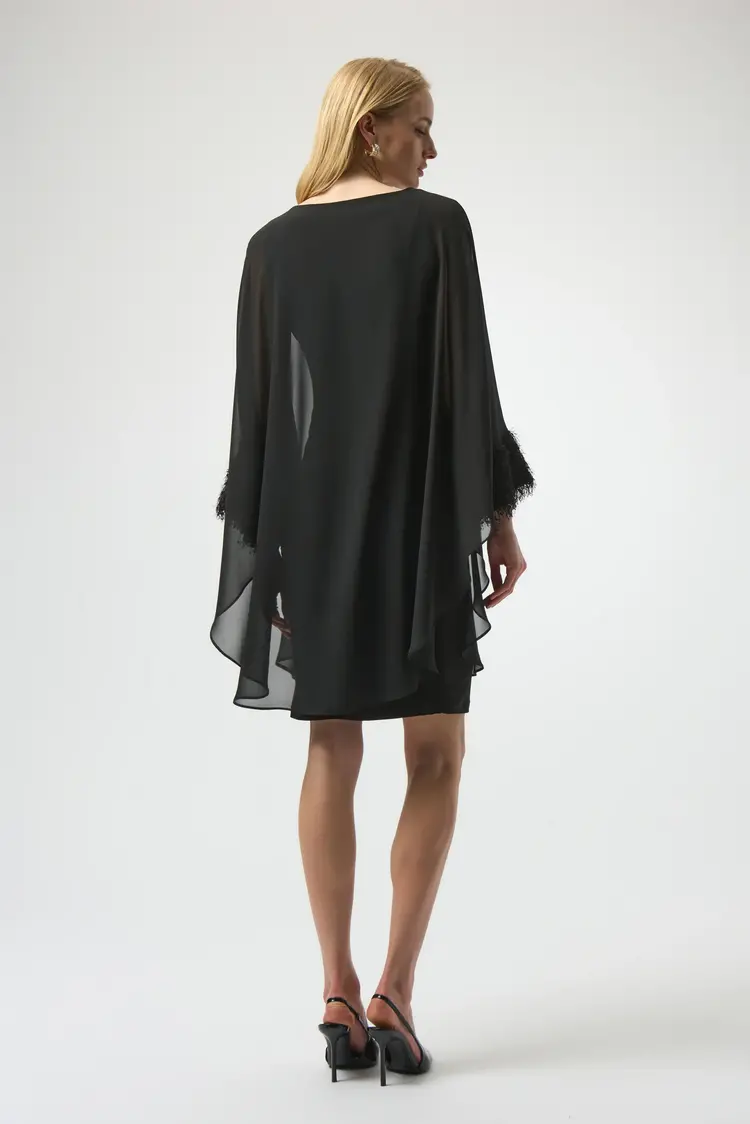 Joseph Ribkoff Joseph Ribkoff Silky Knit & Chiffon Layered Dress with Fringe Detail 254186