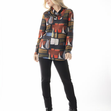 Pure Essence Pure Essence 621-4691 Mock Neck Top w/ Button Detail