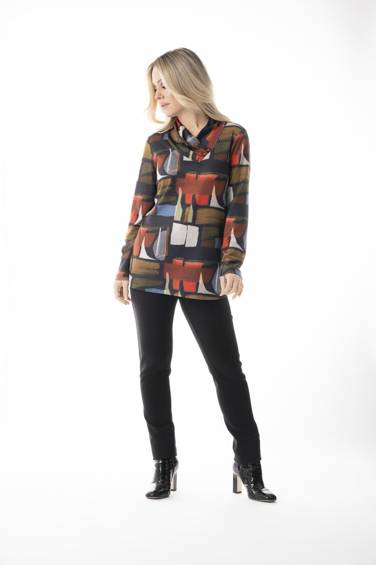 Pure Essence Pure Essence 621-4691 Mock Neck Top w/ Button Detail