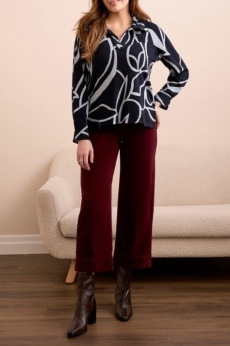 Tribal L/S HENLEY TOP W/SIDE SLITS-GREY MIX