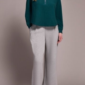 Tribal HENLEY TOP W/ RIB COMBO-SILVERPINE