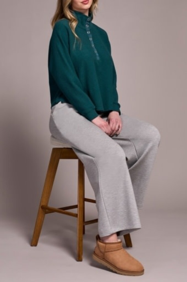 Tribal HENLEY TOP W/ RIB COMBO-SILVERPINE