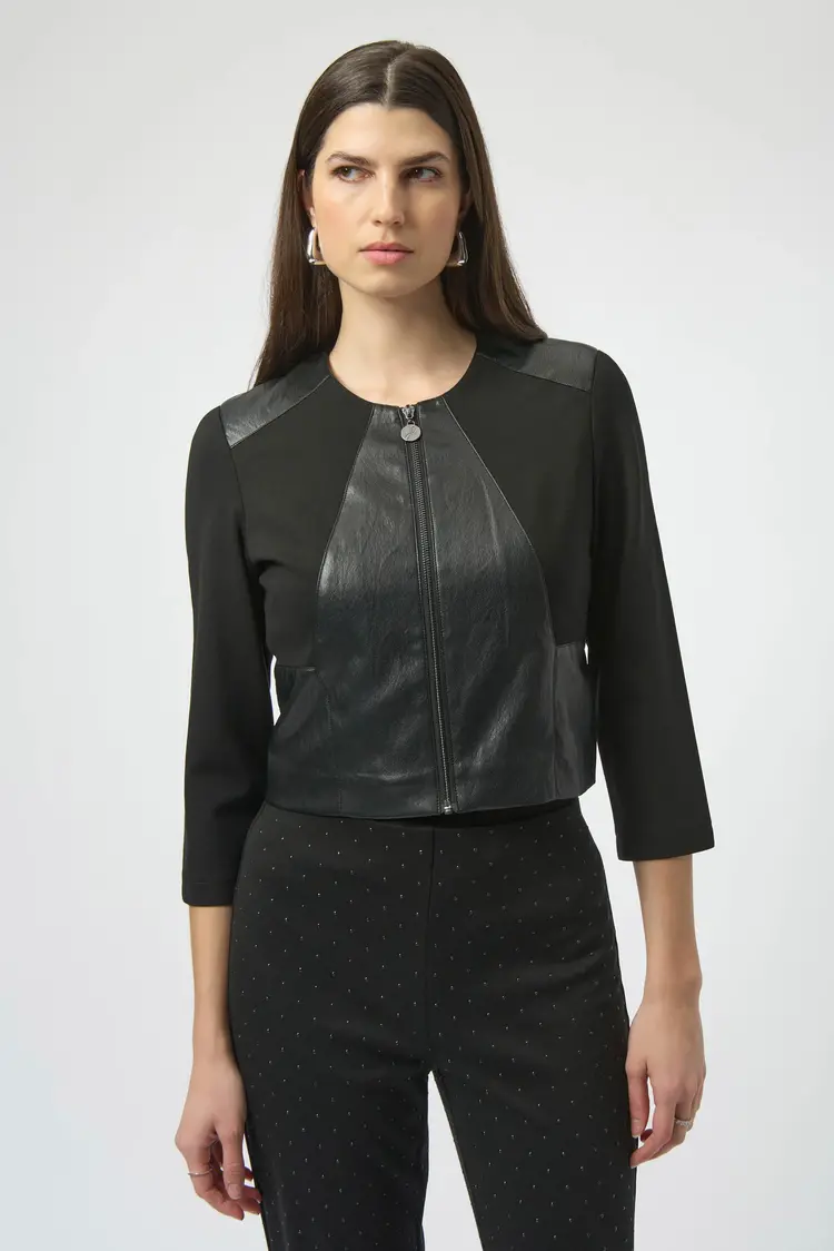 Joseph Ribkoff Joseph Ribkoff Heavy Knit and Leatherette Fitted Jacket 254928