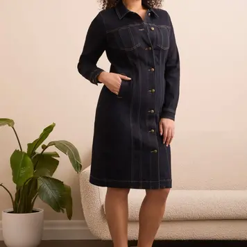 Tribal Tribal 5587O Long Fitted Denim Dress Jacket