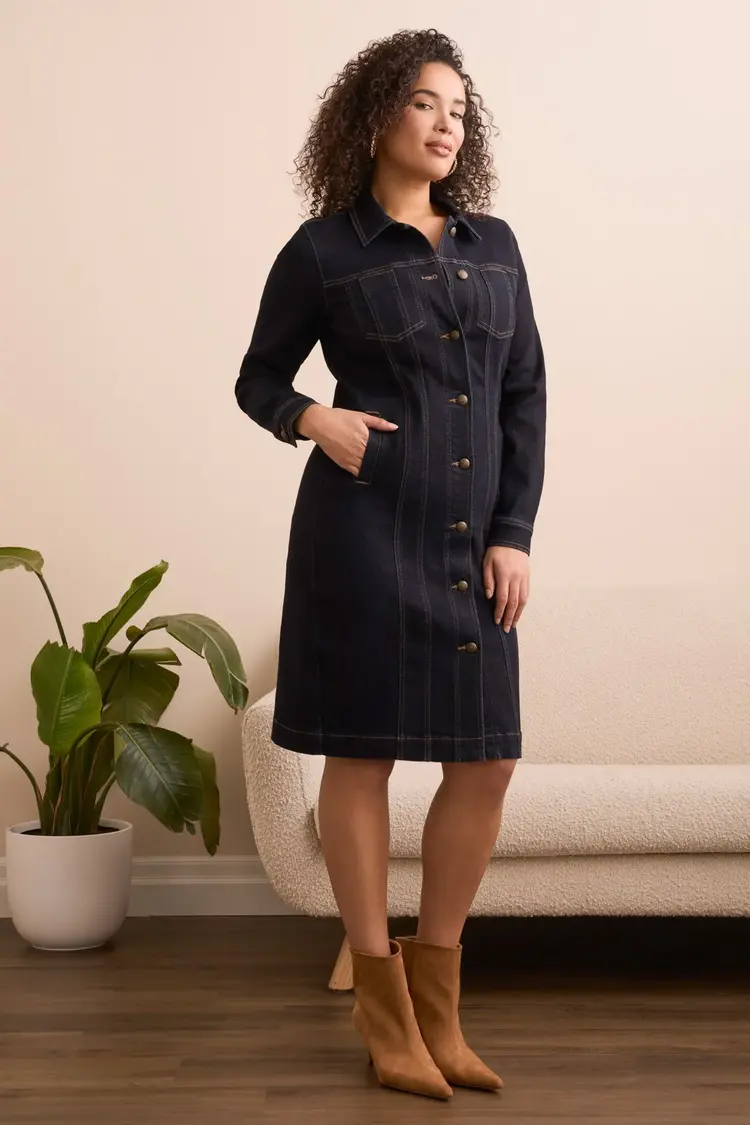 Tribal Tribal 5587O Long Fitted Denim Dress Jacket