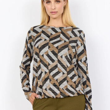 Soya Concept Soya Concept Galina 64 Round Neck with Elastic Hemline and Abstract Print