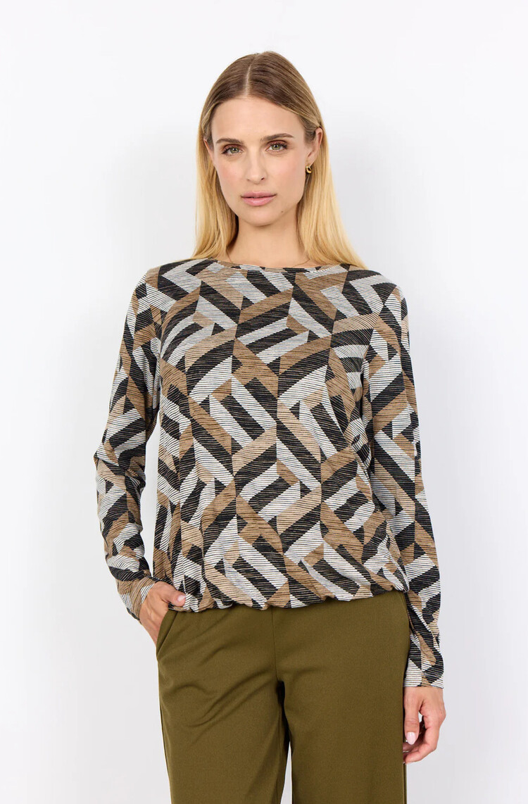 Soya Concept Soya Concept Galina 64 Round Neck with Elastic Hemline and Abstract Print