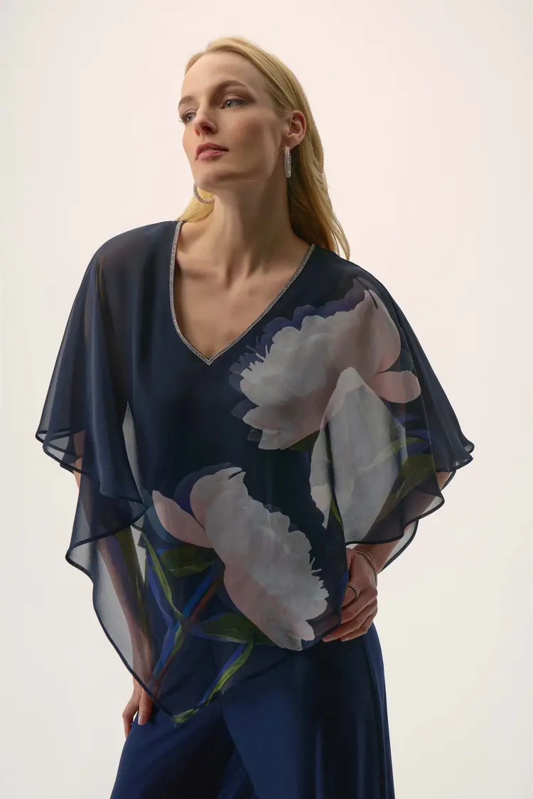 Joseph Ribkoff Joseph Ribkoff Chiffon & Silky Knit Floral Print Poncho Top 254731