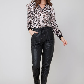 Renuar Renuar R11033 Slim Leg Faux Leather Pant w/ Drawstring