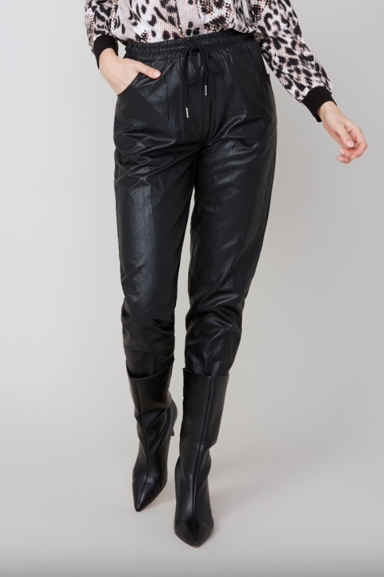Renuar Renuar R11033 Slim Leg Faux Leather Pant w/ Drawstring
