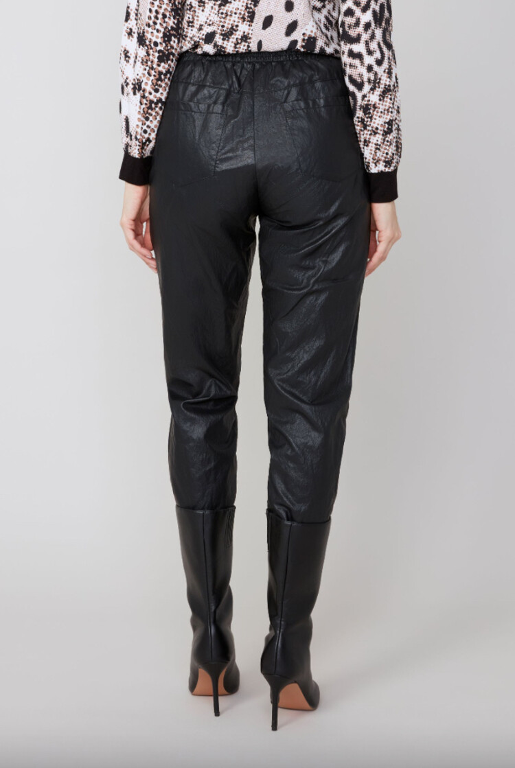 Renuar Renuar R11033 Slim Leg Faux Leather Pant w/ Drawstring