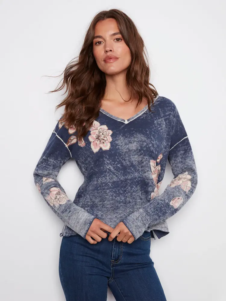 Charlie B Charlie B C2907 Reversible V-Neck Sweater