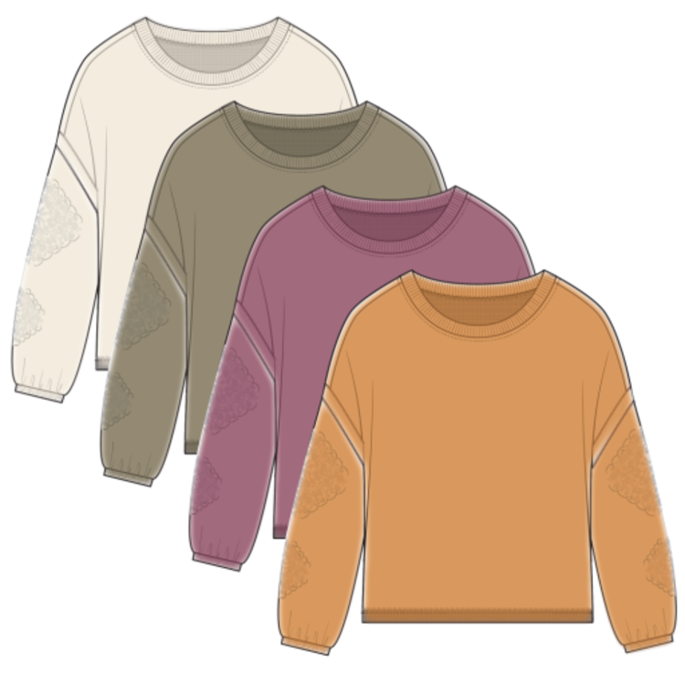 Tribal CREW NECK APPLIQUE DTL  W/SPECIAL WASH-LT OLIVE LEAF