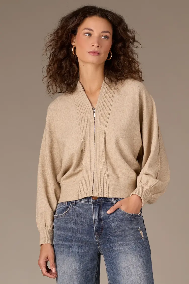 Wit&Wisdom Wit & Wisdom Long Dolman Sleeve V Neck Zip Up Sweater Jacket P625HASW