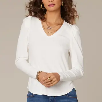 Wit&Wisdom Wit & Wisdom Long Puff Sleeve V Neck Knit Top P7401S48E