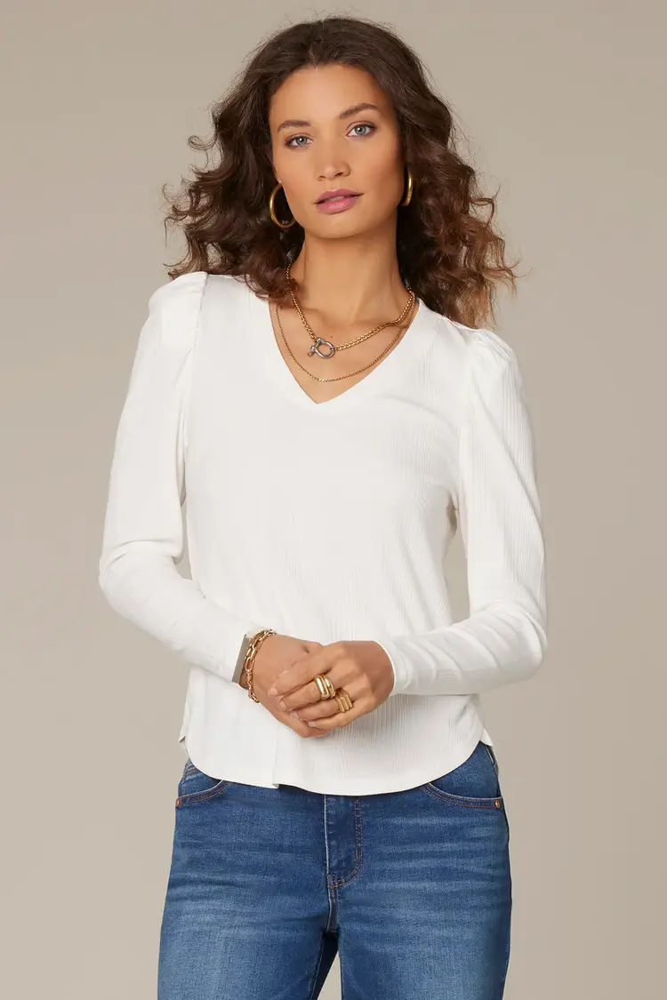 Wit&Wisdom Wit & Wisdom Long Puff Sleeve V Neck Knit Top P7401S48E