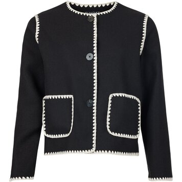 Sunday Sunday Button Front Jacket with Embroidered Border and Front Pockets