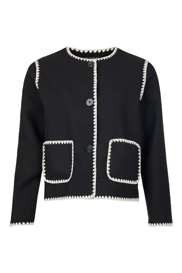 Sunday Sunday Button Front Jacket with Embroidered Border and Front Pockets