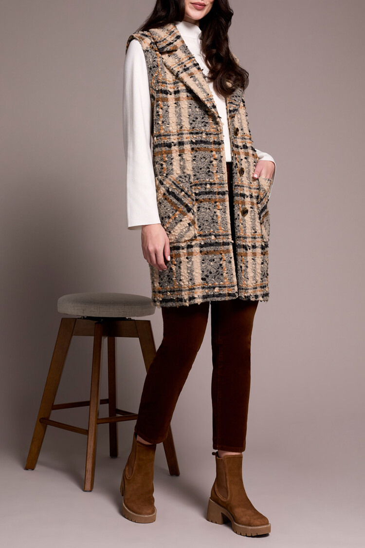 Tribal Tribal Wide Notch Collar Button Front Vest 2382O