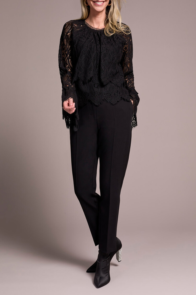 Tribal Tribal Long Sleeve Lace Tiered Blouse with Bell Sleeves 2411O