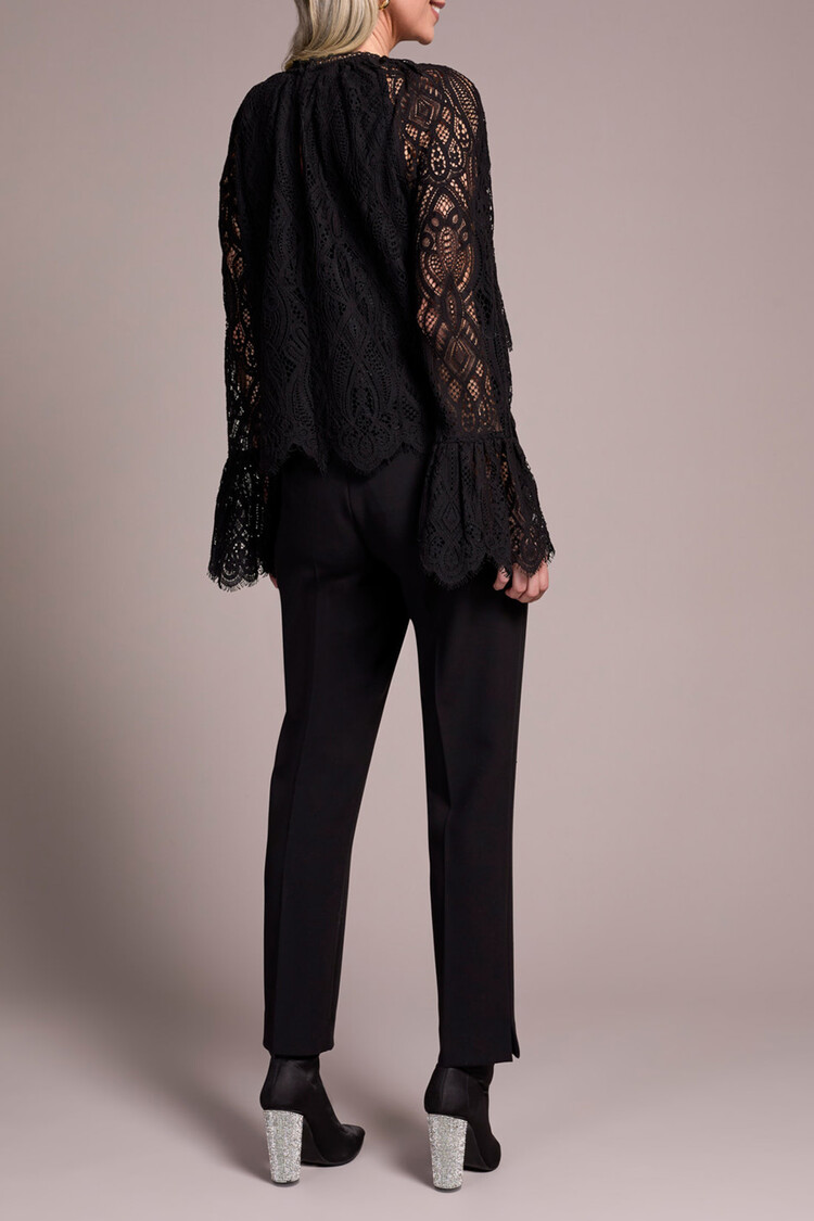 Tribal Tribal Long Sleeve Lace Tiered Blouse with Bell Sleeves 2411O