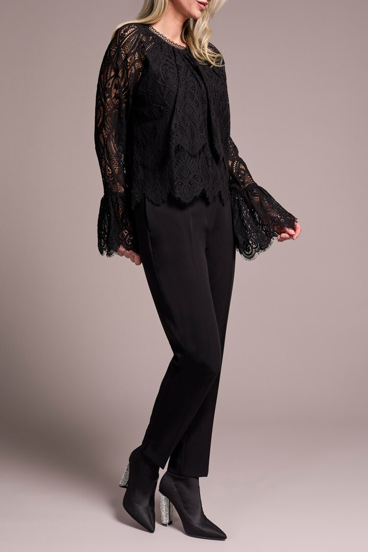 Tribal Tribal Long Sleeve Lace Tiered Blouse with Bell Sleeves 2411O