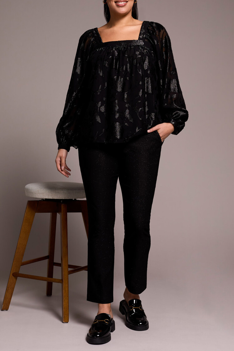 Tribal Tribal Chiffon Square Neck Puff Sleeve Blouse 6047O