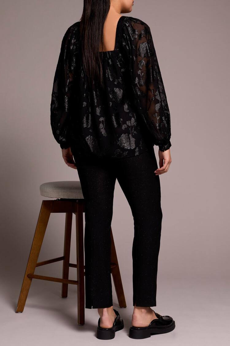 Tribal Tribal Chiffon Square Neck Puff Sleeve Blouse 6047O