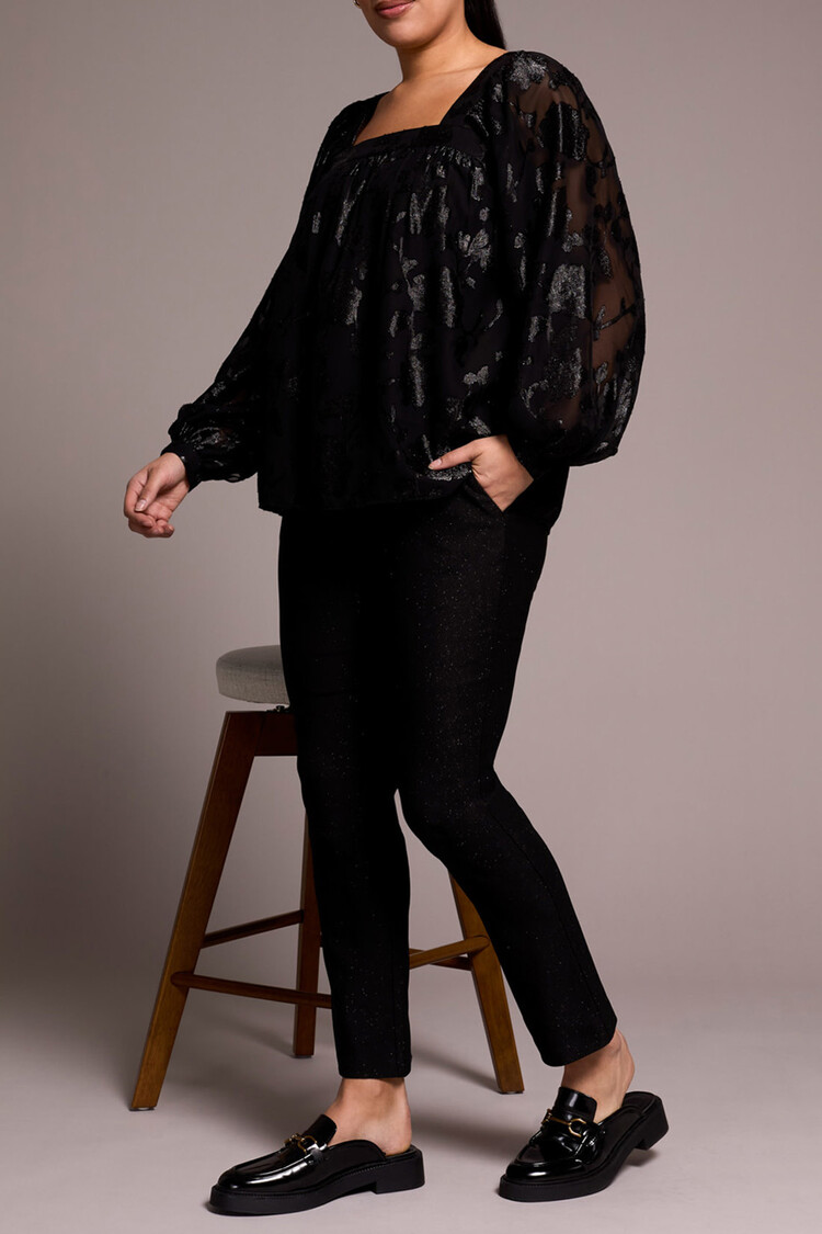 Tribal Tribal Chiffon Square Neck Puff Sleeve Blouse 6047O