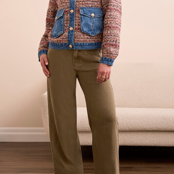 Tribal Tribal Mix Media Plaid Jacket With Denim Inserts 5914O