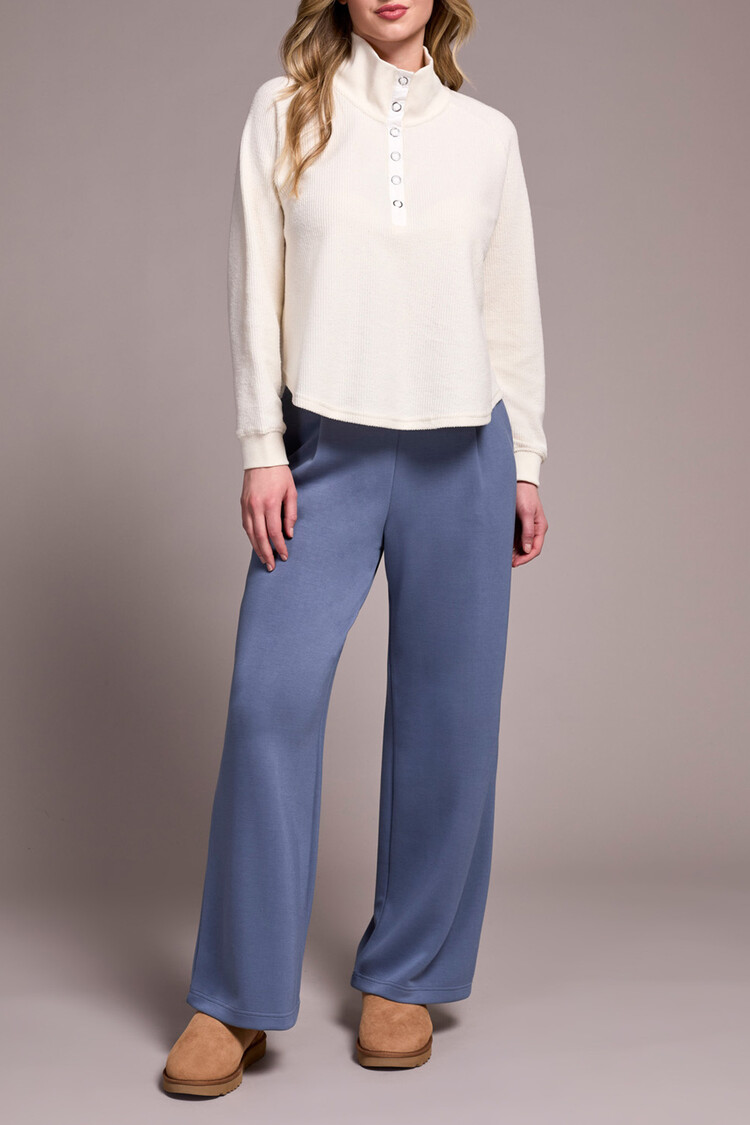 Tribal HENLEY TOP W/ RIB COMBO-SILVERPINE