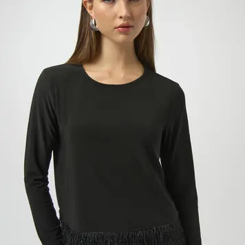 Joseph Ribkoff Joseph Ribkoff Silky Knit Top with Novelty Fringe Hem 254148