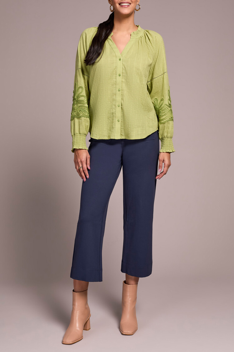 Tribal Tribal Long Sleeve Blouse With Applique on Sleeve 2408O