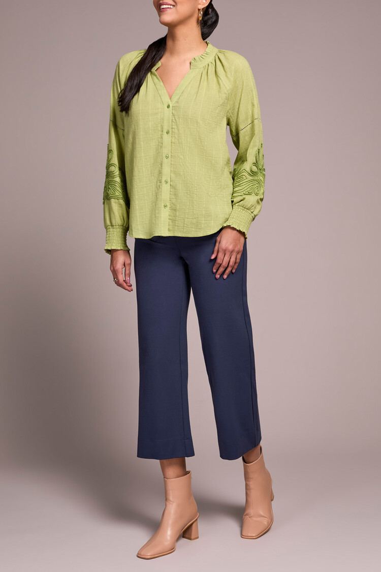 Tribal Tribal Long Sleeve Blouse With Applique on Sleeve 2408O