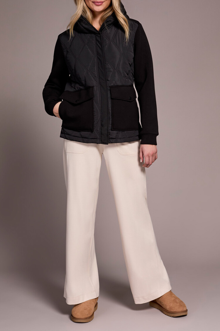 Tribal Tribal Quilted Front Combo Knit Jacket With Hood and Pockets 5918O