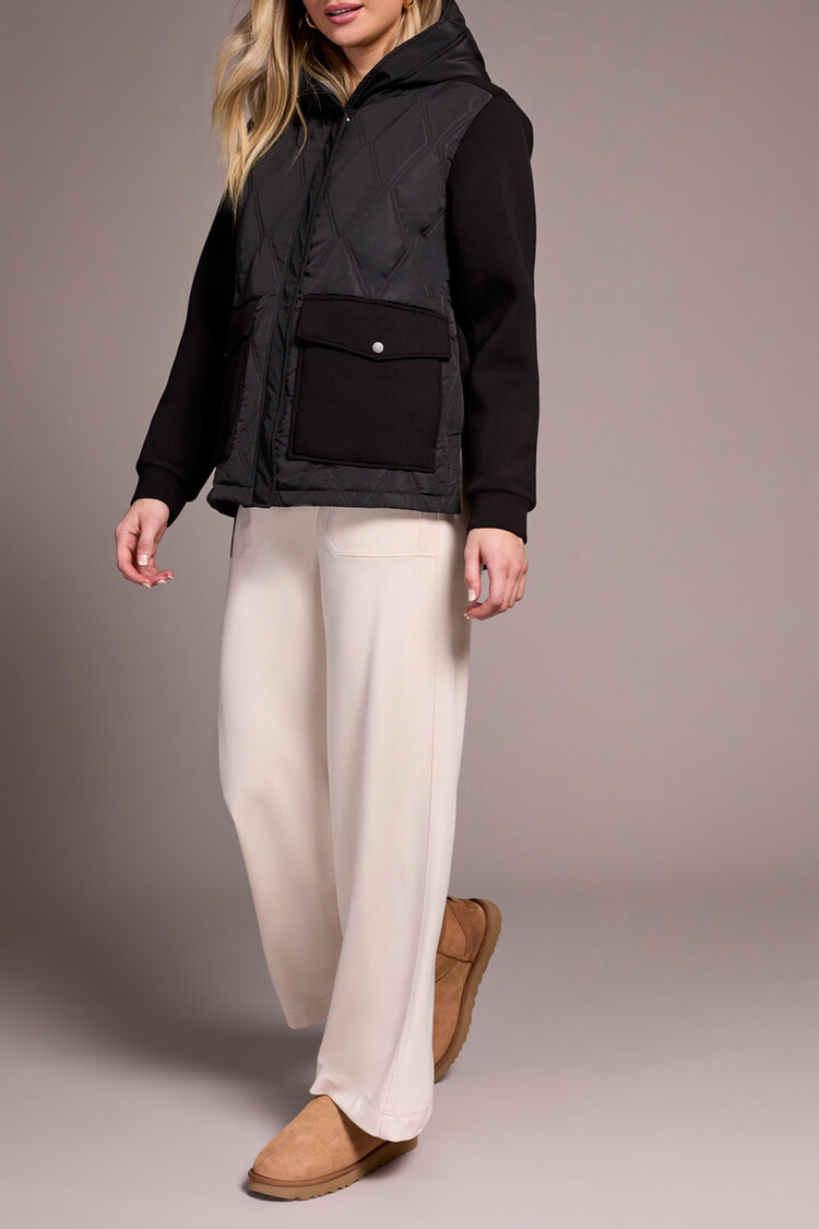 Tribal Tribal Quilted Front Combo Knit Jacket With Hood and Pockets 5918O