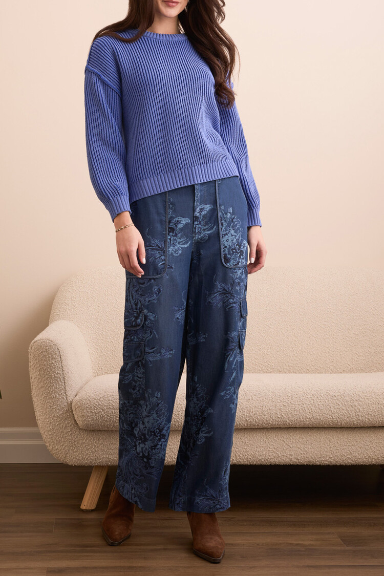 Tribal Tribal 5983O Crew Neck Sweater w/ Side Slits