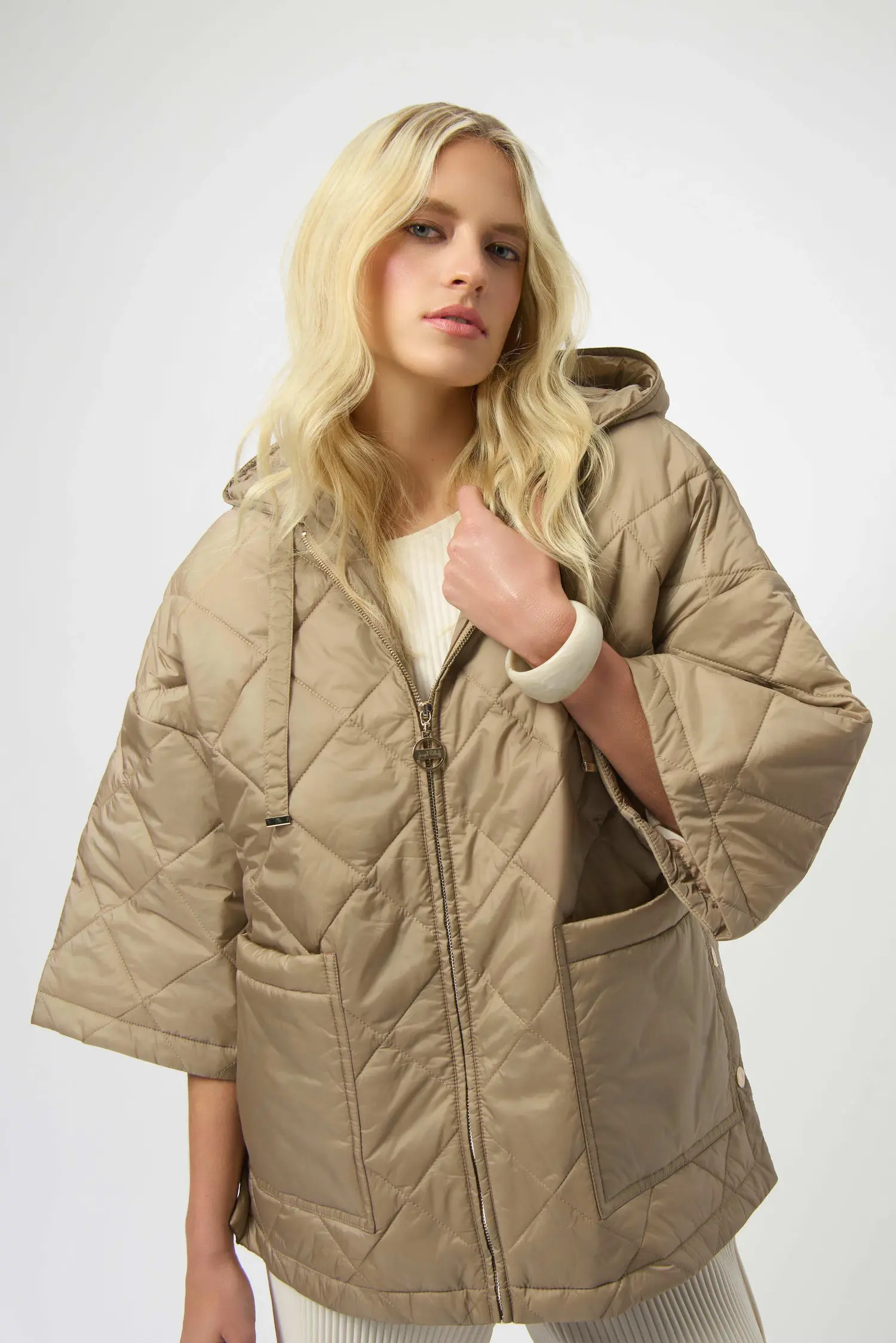 Joseph Ribkoff Woven Diamond Quilt Hooded Jacket 254914 - Main