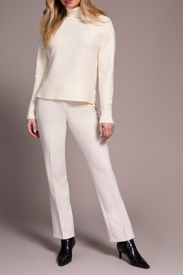 Tribal Tribal Turtleneck High Low Sweater With Side Slits  5980O