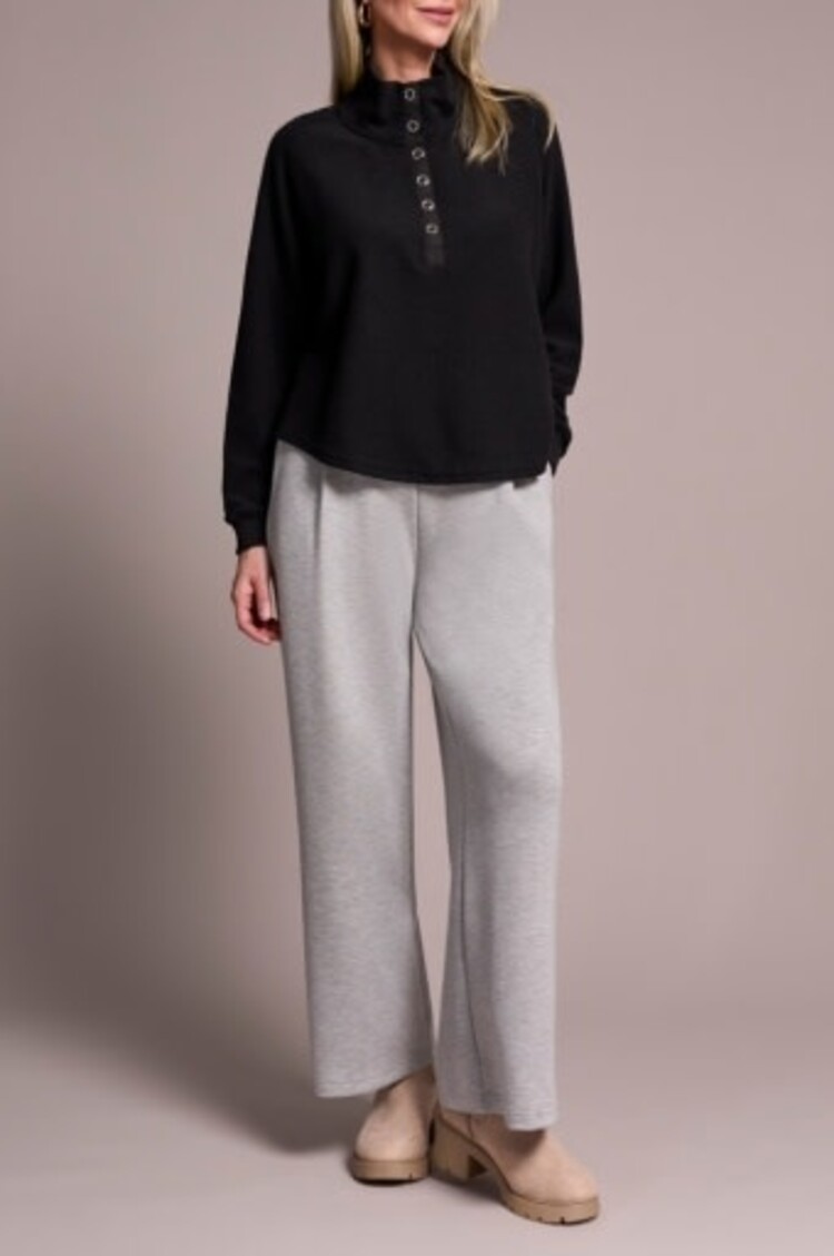 Tribal HENLEY TOP W/ RIB COMBO-SILVERPINE